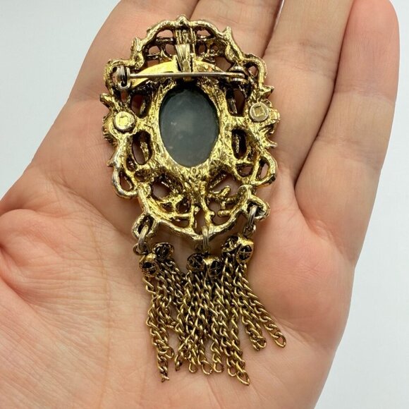 Vintage Oval Filigree Genuine Bloodstone Pendant Brooch - Picture 3 of 5